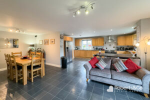 Elegant view of the kitchen and living room, nice and open space in The Old Lane Farm Barn property, Penwortham