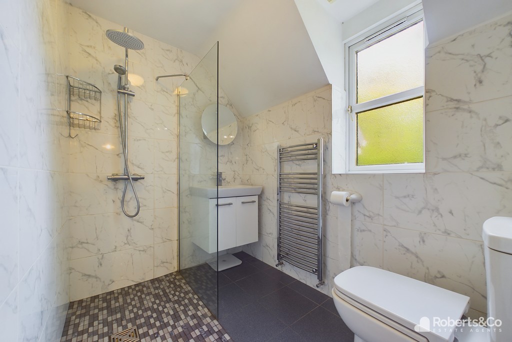 marbled bathroom and shower area, for sale by robertsco estate agents Penwortham, Valley rd